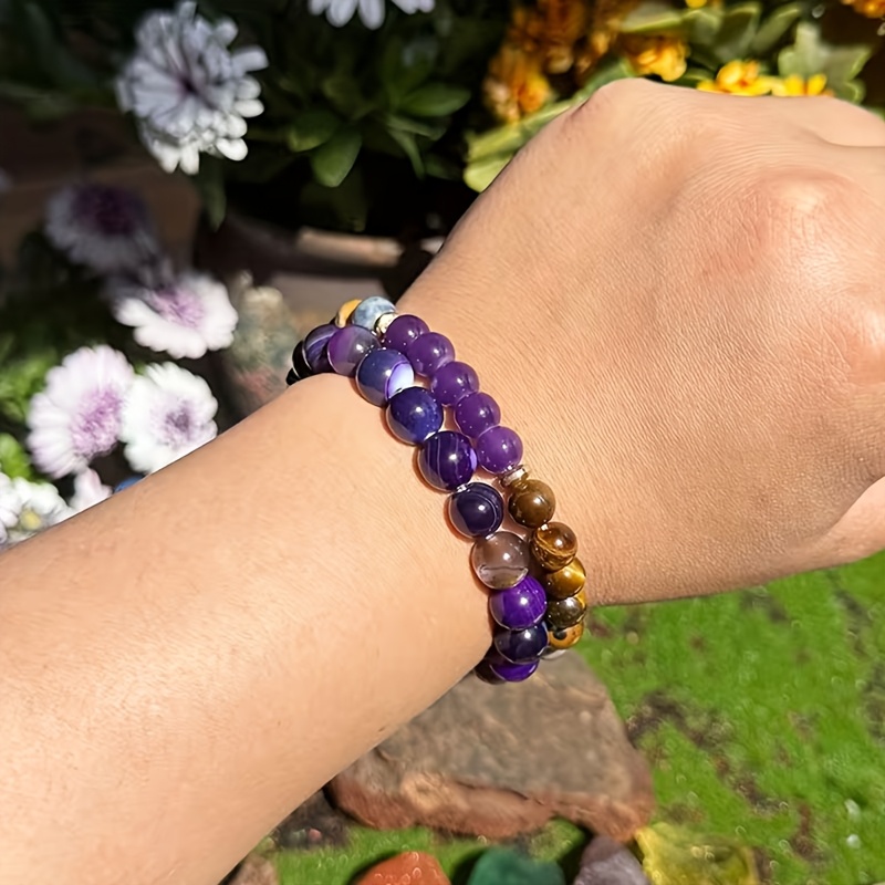 Bohemian Style Natural Purple Agate Beaded Bracelet